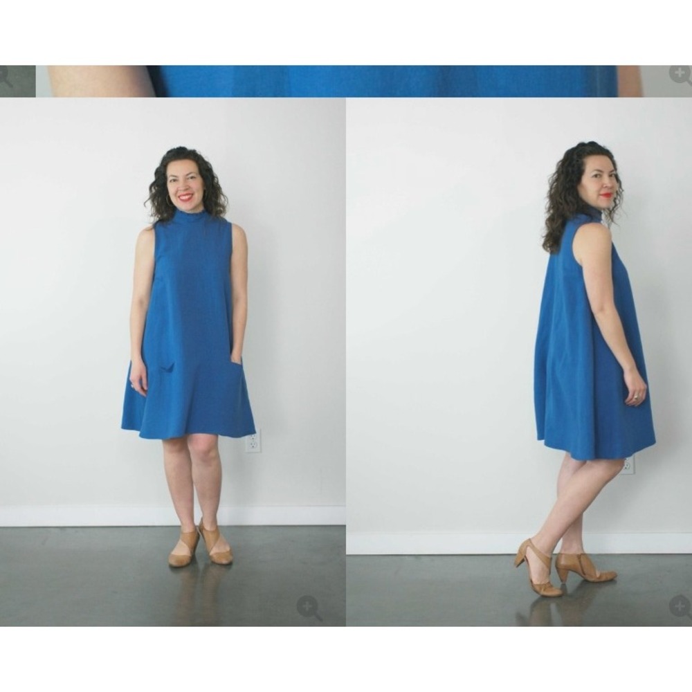 Jennifer Glasgow Nautical Dress in‎ Azure Blue Ruffle Neck Sleeveless Shift L
